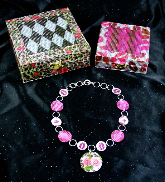 Pink Diamonds and Kisses Necklace and Boudoir Jewelry Boxes by Suzann Sladcik Wilson